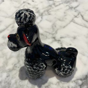 Vintage black/white ceramic poodle with white spots.  50's Mid century